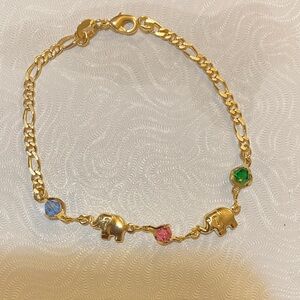 18kt Gold Filled Elephant Charm Bracelet with Multicolor Accents